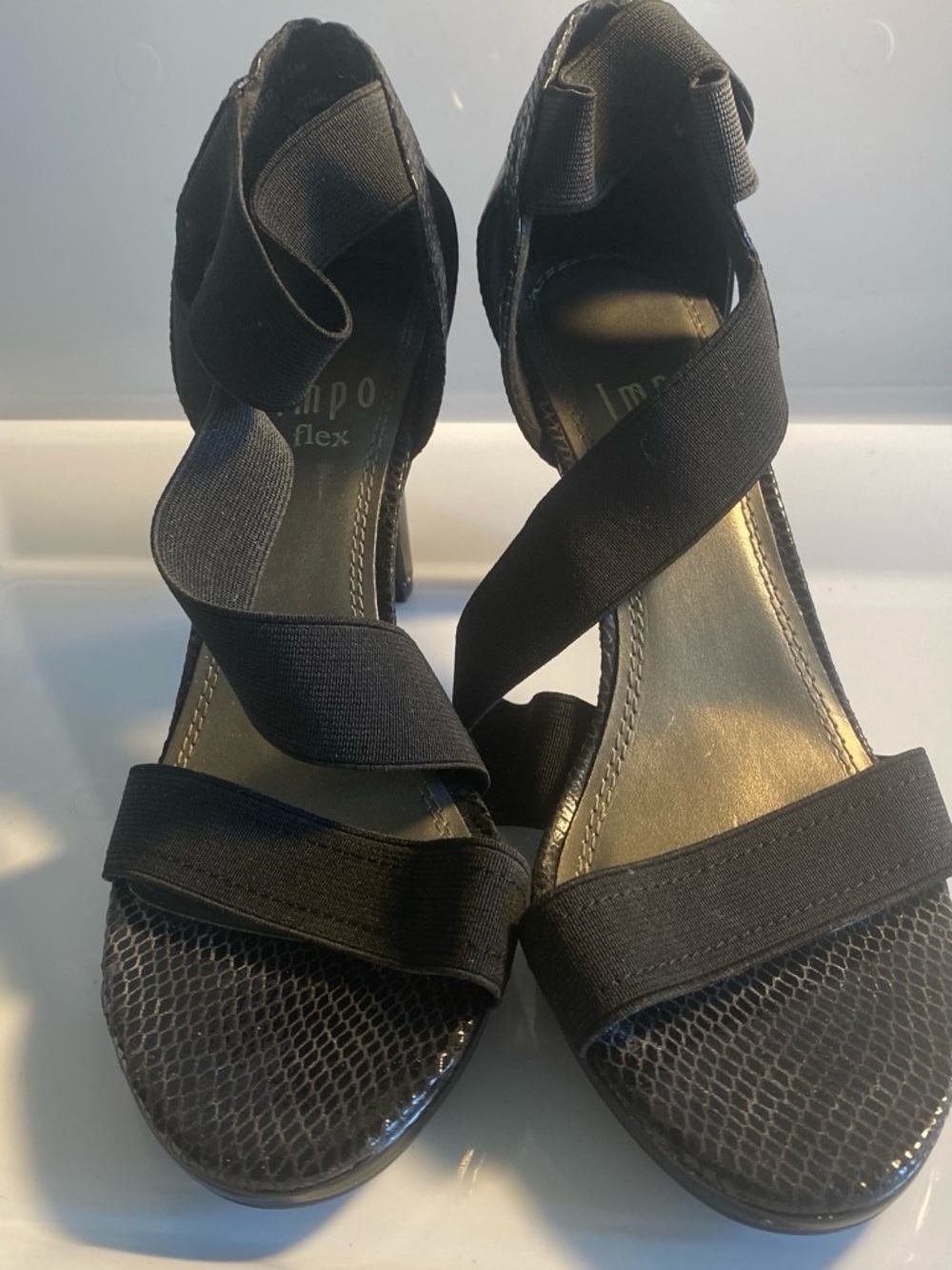 Impo Black Crisscross Elastic Heeled Sandals